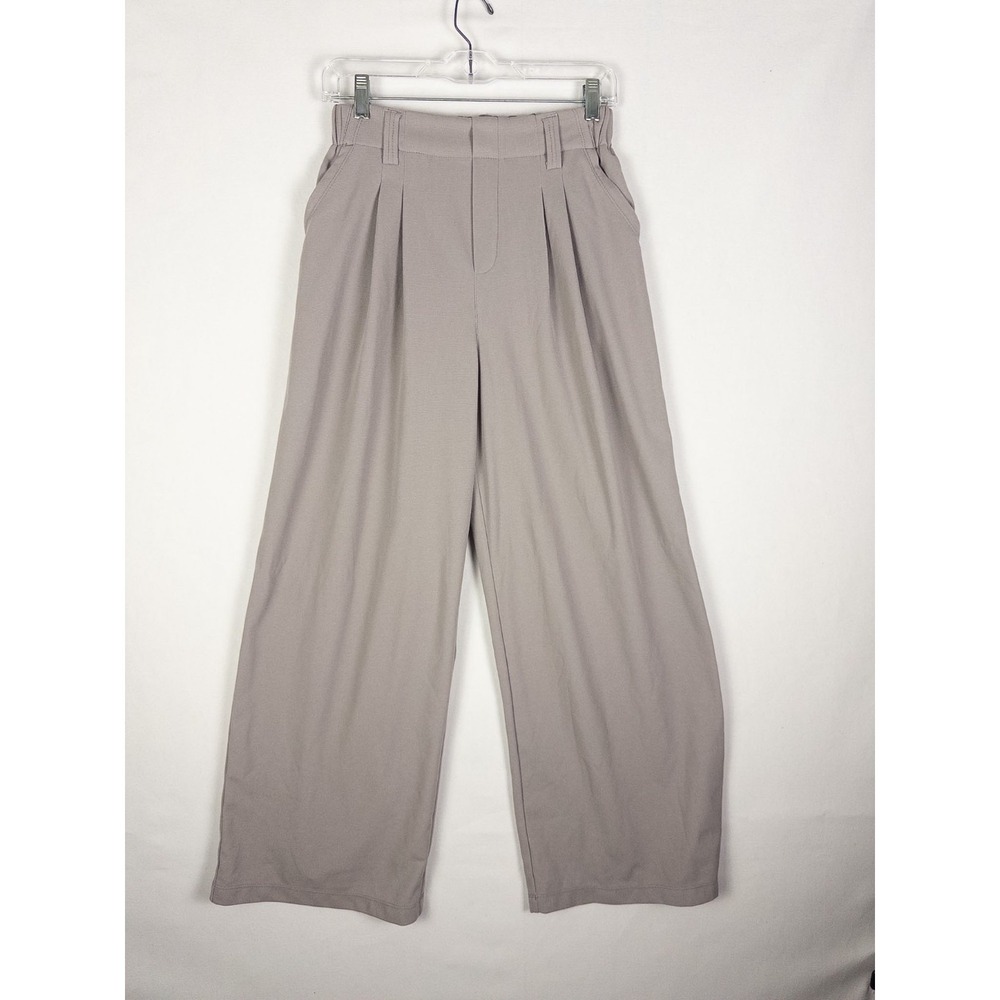 Halara Womens S Gray Pleated Wide Leg Trouser Pants Stretch High Rise NWT